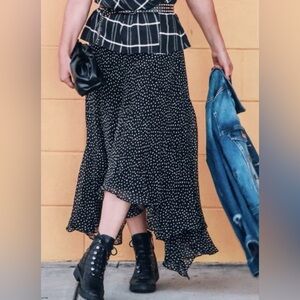 Cabi Sinatra Skirt #4024 Asymmetrical Handkerchief Polka Dot Maxi Black Sz 8 NWT